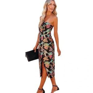 olia NWT Ganni floral Jacquard strapless dress. metallic shiny ruched size xs
